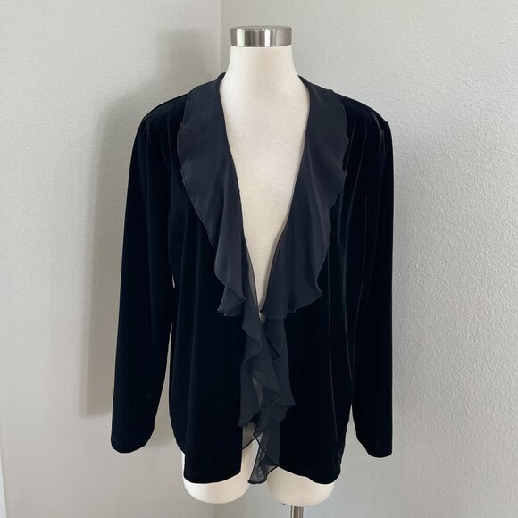 Chicos Travelers Collection Womens Large Black Velvet Chiffon Trim Jacket - Picture 2 of 9